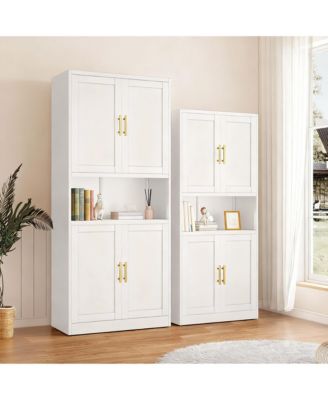 Heavy Gauge Steel Pantry Cabinet with 2 Adjustable Shelves and Open Compartment