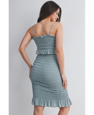 Maternity Smocked Spaghetti Strap Dress with Ruffle Hem
