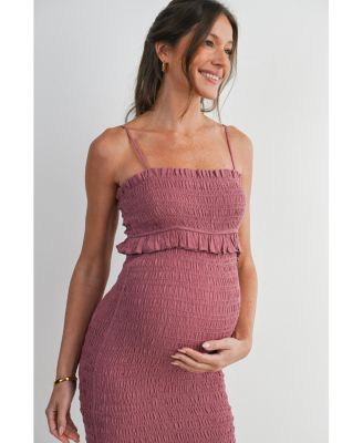 Maternity Smocked Spaghetti Strap Dress with Ruffle Hem