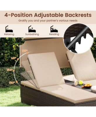 Daybed w/ Adjustable Backrests 2-Person PE Rattan Patio Bed w/ Canopy Outdoor