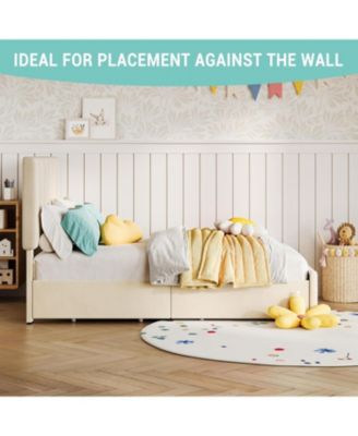 Twin Velvet Upholstered Tufted Storage Bed Frame with Adjustable Headboard and 2 Drawers