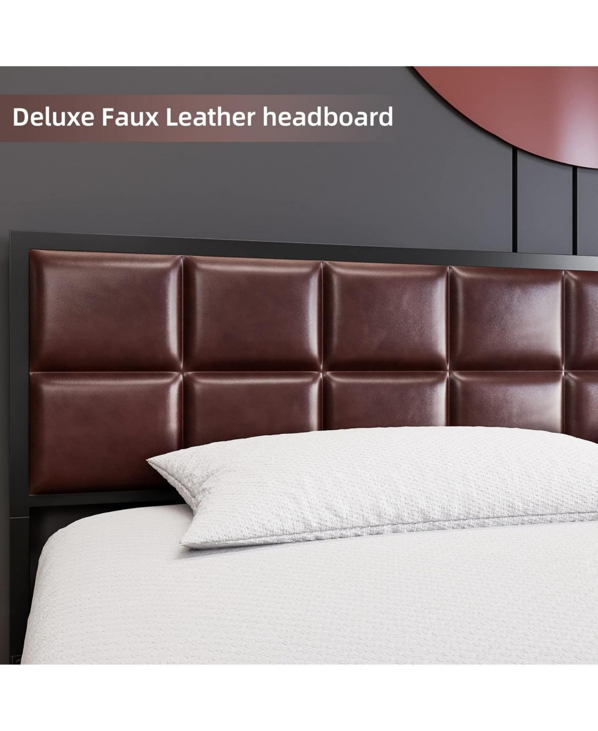 Gaomon Bed Frame, Faux Leather Platform Bed Frame with Upholstered Square Stitched Headboard, Metal Bed Frame with Steel Slats Support