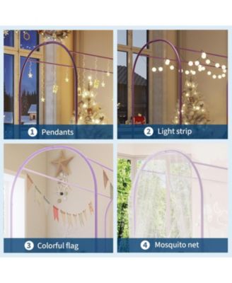 Kids Canopy Bed Frame with Headboard & Footboard, Upholstered Twin Bed Frames with Arched Mosquito Net Poles, Sturdy Metal Slats, No Box Spring