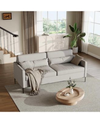 80in Comfy Couch, 3 Seater Sofa with Metal Legs, Deep Seat Sofa with Linen Fabric Modern Sofa Couch for Living Room, Apparment, Office