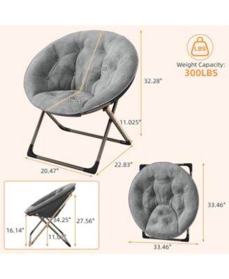 Comfy Oversized Saucer Chair – Soft Plush Fabric Reading Lounger for Adults, Stable X-Large Metal Frame Foldable Accent Lazy Chair for Bedroom