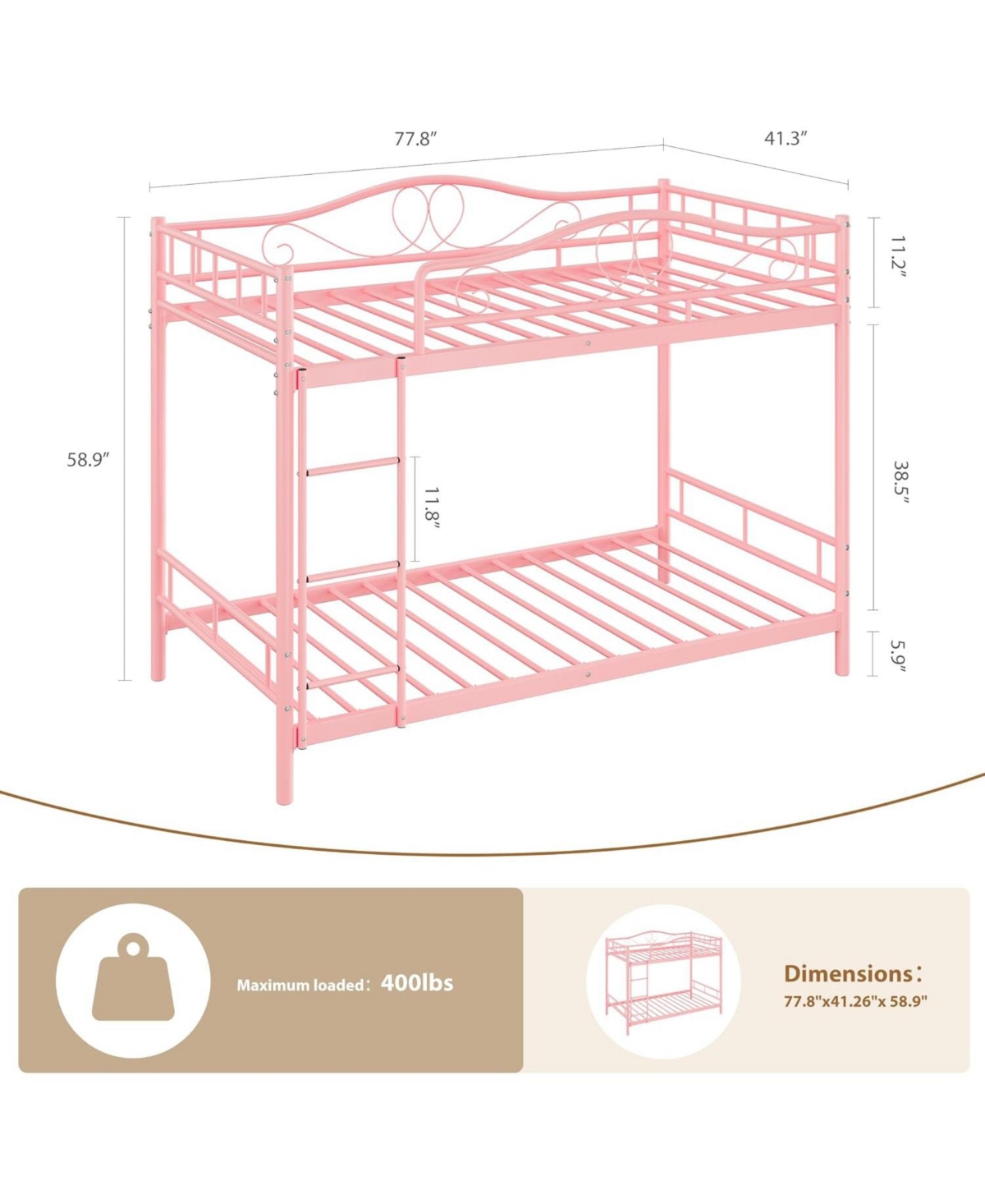 gaomon Metal Bunk Bed Twin Over Twin, Heavy Duty Bunkbeds Frame with Safety Guard Rails for Kids Boys GirlsSteel Bed for School, Bedroom Space-Saving