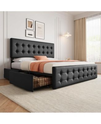 gaomon Bed Frame with 4 Storage Drawers and Headboard, Faux Leather ...