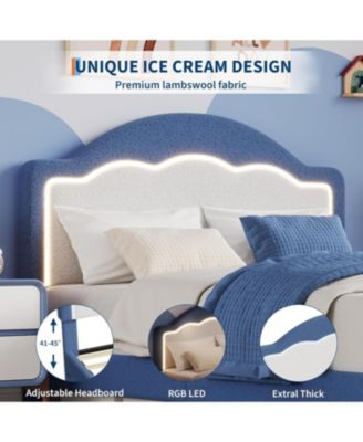 Full Kids Upholstered Bed with LED Headboard, Plush Sherpa Fabric, Wooden Slats Support, Easy Assembly