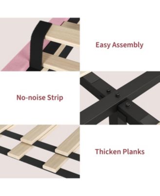 Velvet Upholstered Platform Bed Frame with Adjustable Headboard, No Box Spring Needed, Easy Assembly