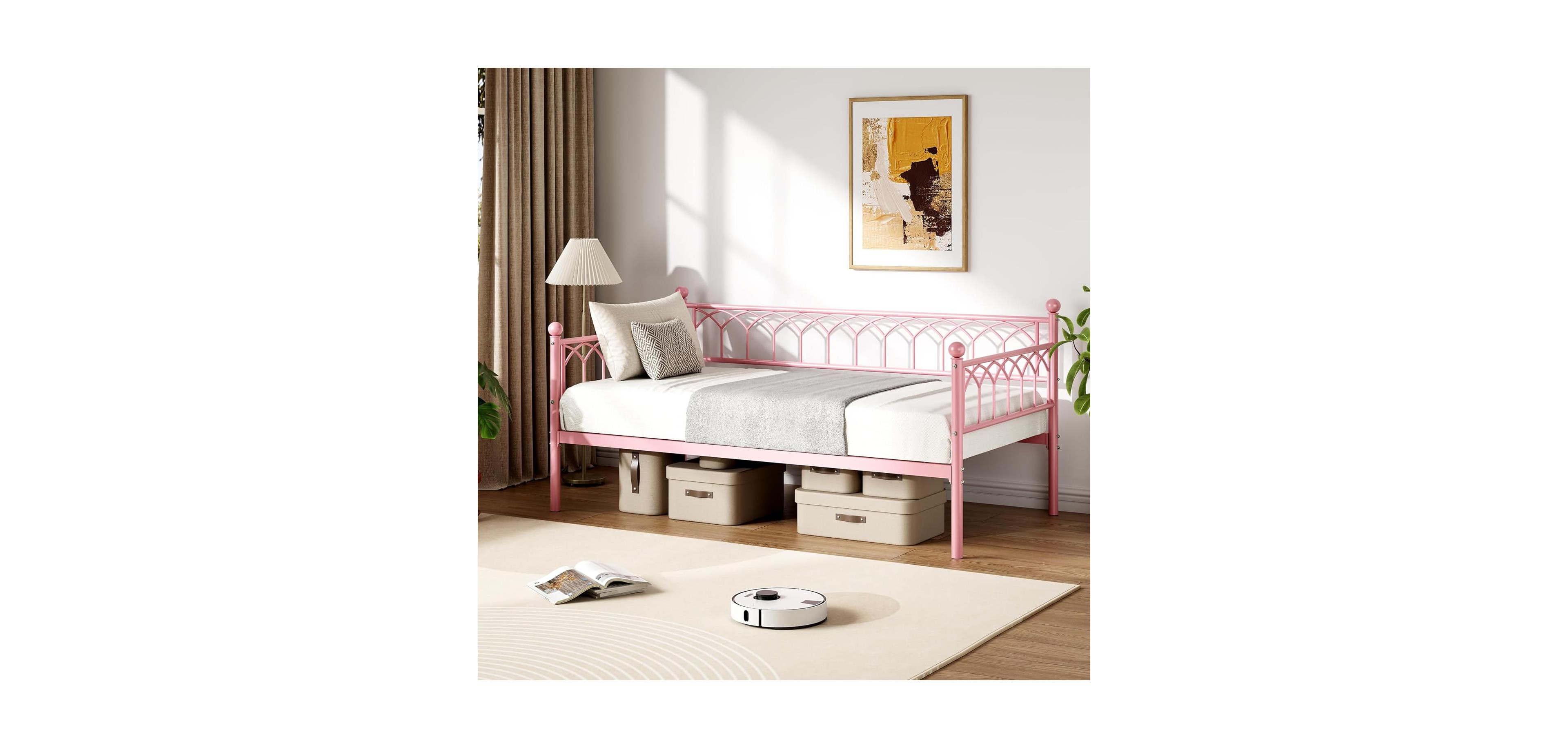 gaomon Twin Metal Daybed Sofa Bed Frame with Steel Slat Support, Heavy-Duty, Space-Saving Design for Small Living Rooms or Bedrooms