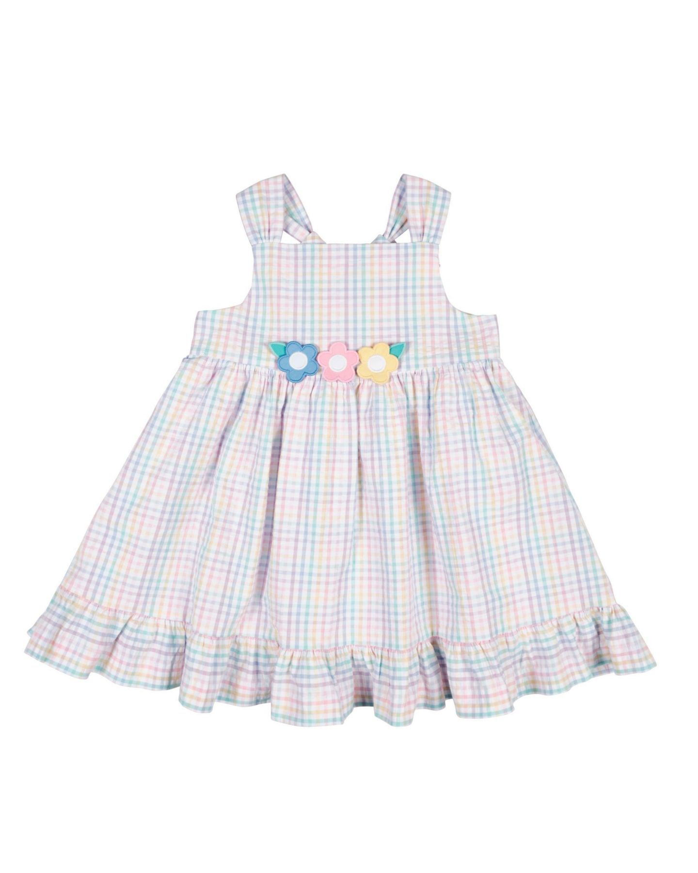 Платье Florence Eiseman Plaid Seersucker Dress With Flowers для девочек — фото 1