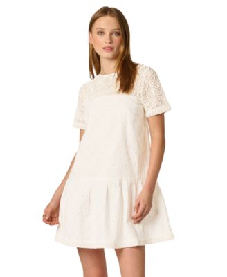 Women's Illusion Embroidered Short-Sleeve Shift Dress