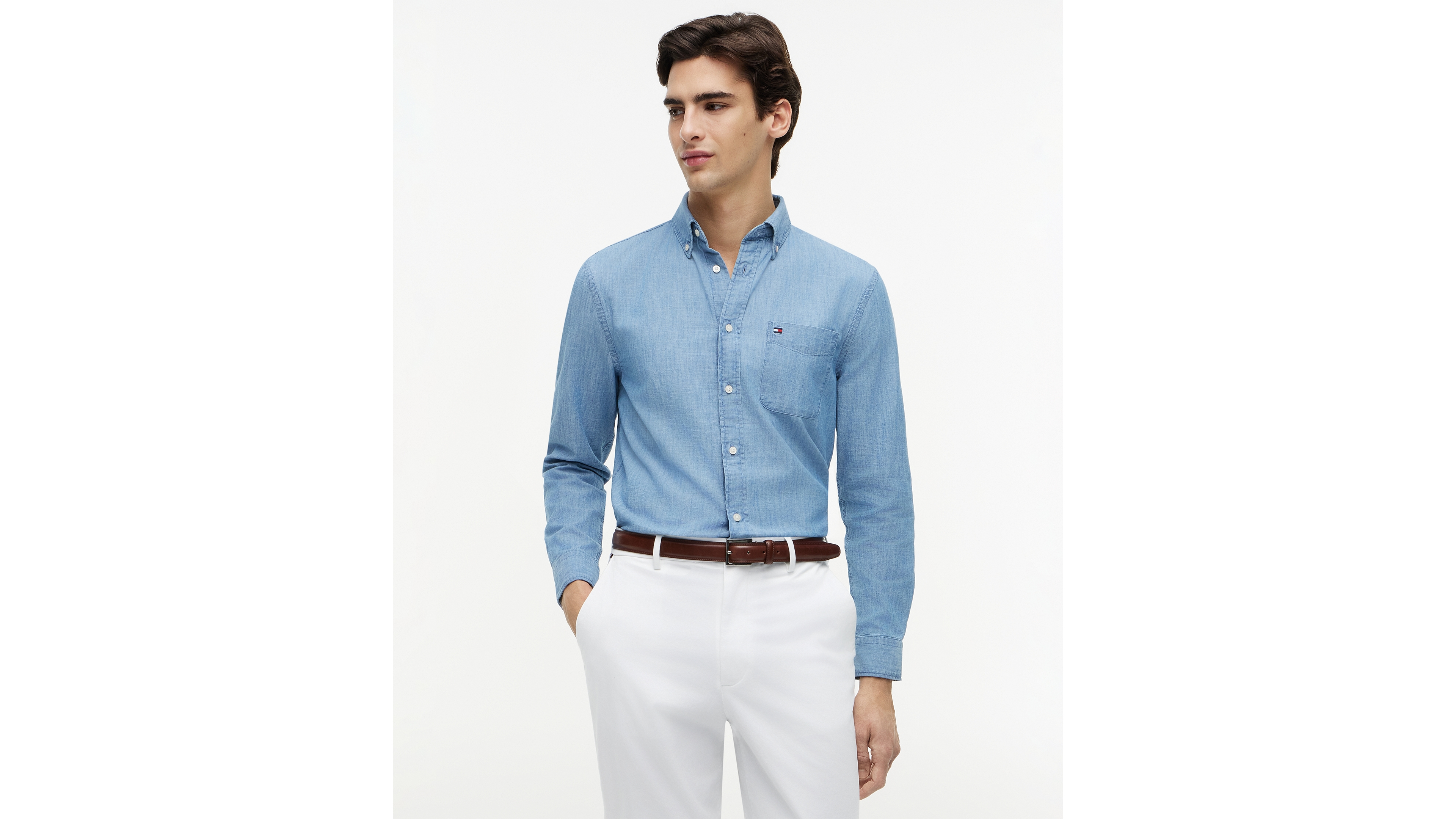 Tommy Hilfiger Men's Regular-Fit Chambray Pocket Shirt