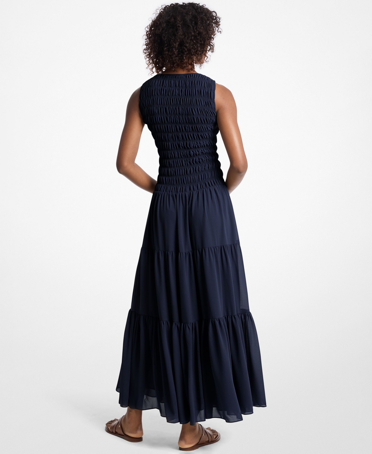 Michael Kors Women's Smocked Scoop Neck Fit & Flare Dress