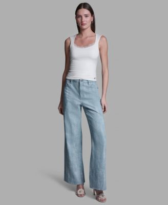 Women's Cap-Sleeve Lace Trim Detail Scallop Neck Camisole Top