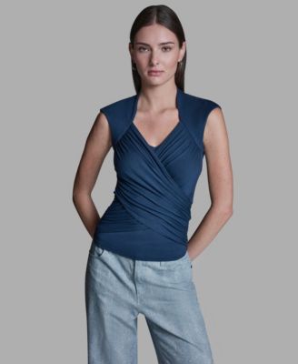 Women's V-Neck Sleeveless Wrap Detail Top