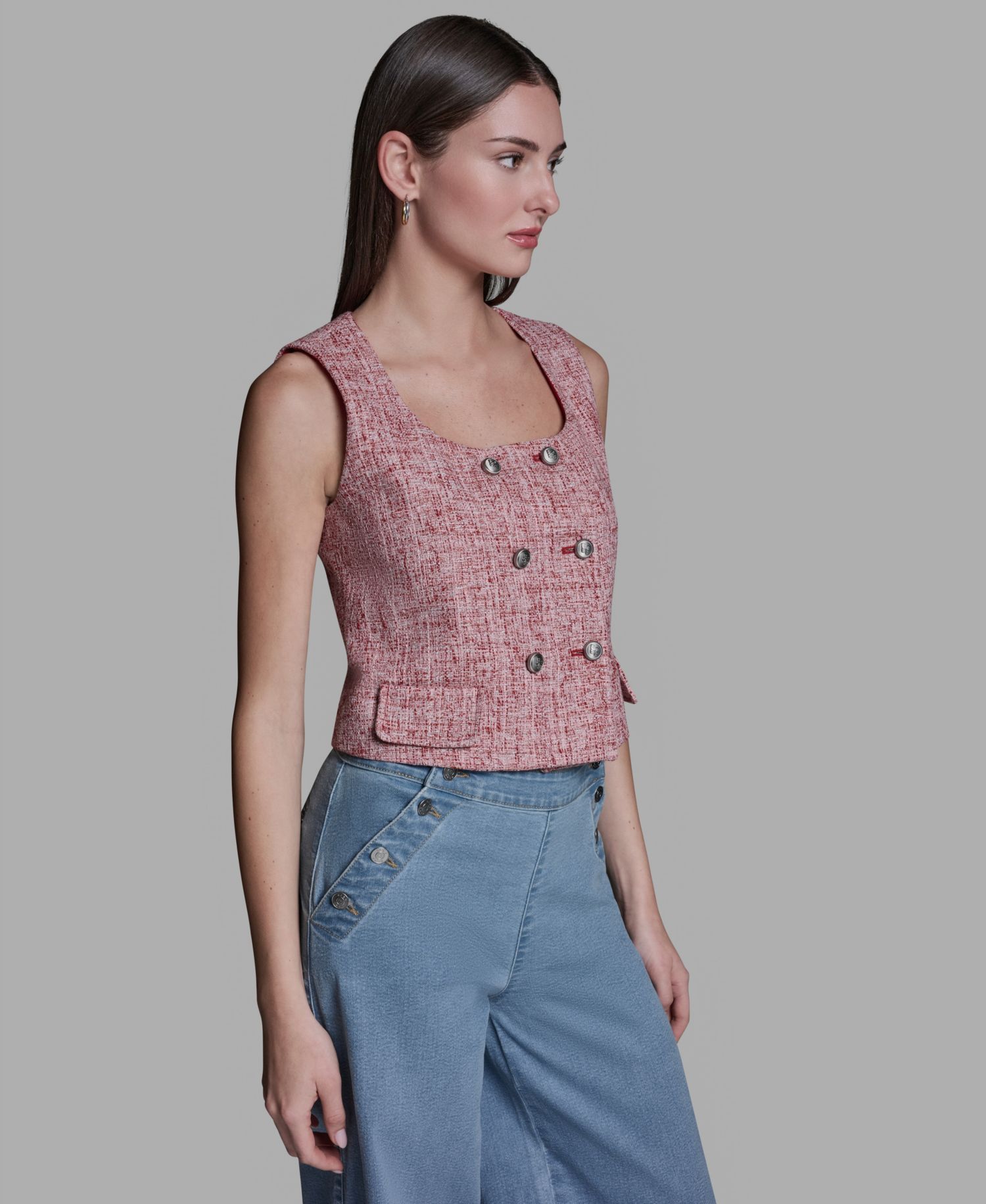 Women's Square Neck Double Breasted Vest