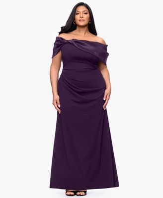 Plus Size Ruched Off-the-Shoulder Ball Gown