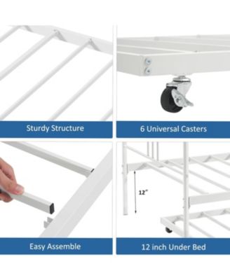 Twin Metal Daybed with Trundle, Pullout Trundle Bed Frame with Arched Headboard, Guest Sofa Bed with Steel Slat Support, No Box Spring Required