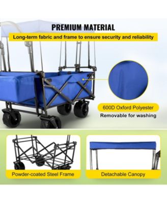 Extra Large Folding Wagon with Removable Canopy & Rear Storage, All-Terrain Utility Cart, Blue