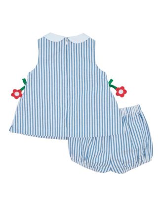 Baby Girl Seersucker Dress & Bloomer With Flowers