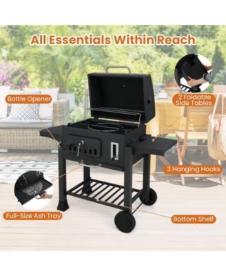 24-Inch Barrel Charcoal Grill with 2 Folding Side Tables and 544 sq.in Cooking Area