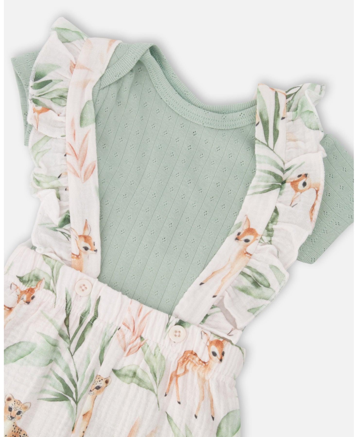 Deux par Baby Girls Pointelle Onesie and Cotton Muslin Shortall Set