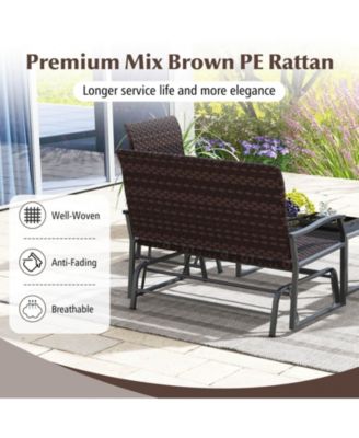 4 PCS Patio Gliding Set Wicker Swing Glider Furniture Set w/ Tempered Glass Coffee Table