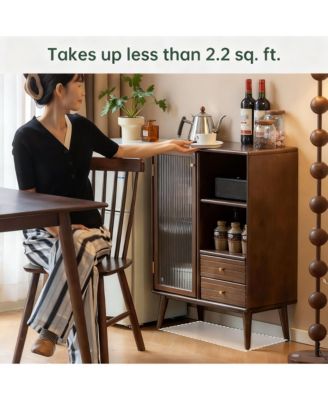 Solid Wood Storage Cabinet with Glass Doors and Adjustable Shelves