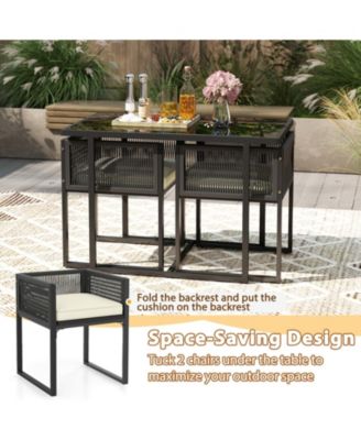 3PCS Patio PE Wicker Furniture Set Cushioned Chairs w/Folding Backrest Backyard