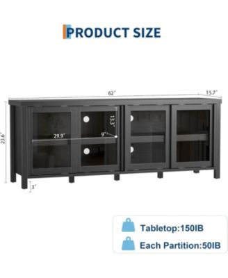 65 Inch TV Stand, Black Modern Entertainment Center with 4 Sliding Glass Doors & Storage Cabinets for Living Room Bedroom