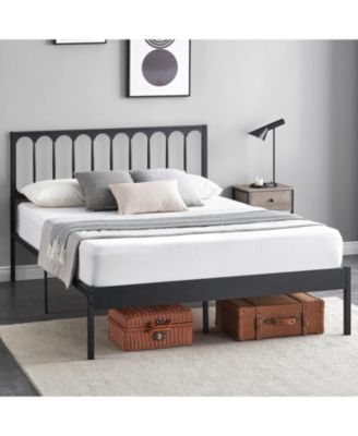 Queen Metal Bed Frame with Wave Headboard & 2 Drawers, Strong Support, No Box Spring