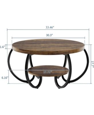Round Coffee Table 30" Center Table, 2-Tier Coffee Table Industrial Tables with Adjustable Feet, Living Room Tables with Storage Shelf