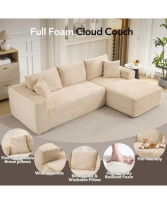 Boneless Sectional Cloud Couches for Living Room L-Shape Corduroy Cloud Sectional Couch with Chaise Modern Modular Sectional Sofa