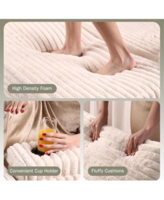 Chaise Lounge Chair Indoor with Storage Ottoman, Upholstered Corduroy Sofa Bed Cloud Couch with 3 Pillows