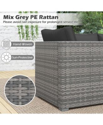 Set of 3 Patio Sectional Sofa Set PE Rattan Modular Couch Furniture Set w/Cushions