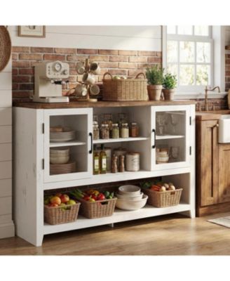 53" Kitchen Buffet Sideboard, Modern Coffee Bar Table with 2 Glass Doors & 3 Shelves, Storage Cabinet for Living Room, Entryway, Dining Room