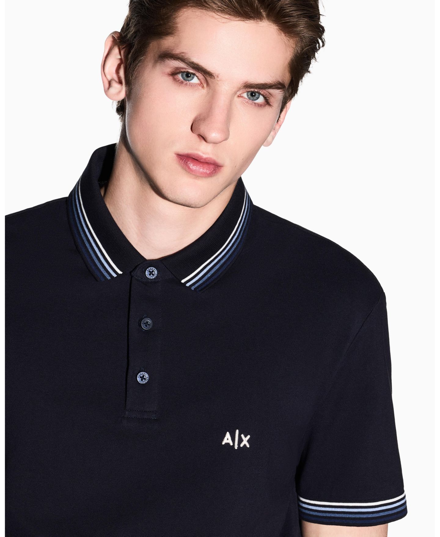 Мужское поло A|X Armani Exchange Short Sleeve Pique Tipping Polo Shirt, цвет: Глубокий тёмно-синий — фото 4