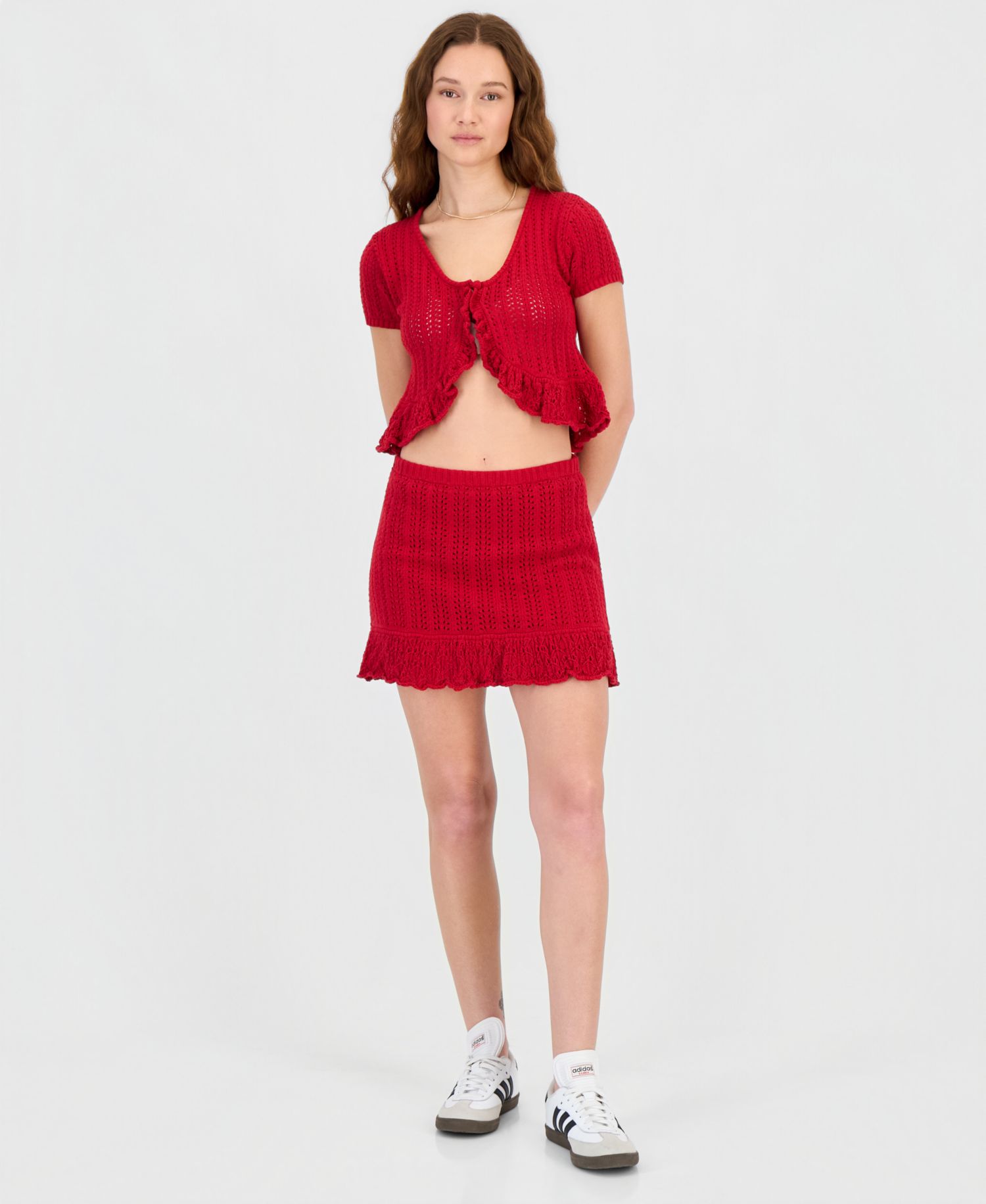 Juniors' Crochet Ruffled-Hem Mini Skirt