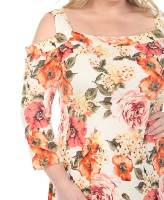 Plus Size Cold Shoulder 3/4 Sleeve Dress