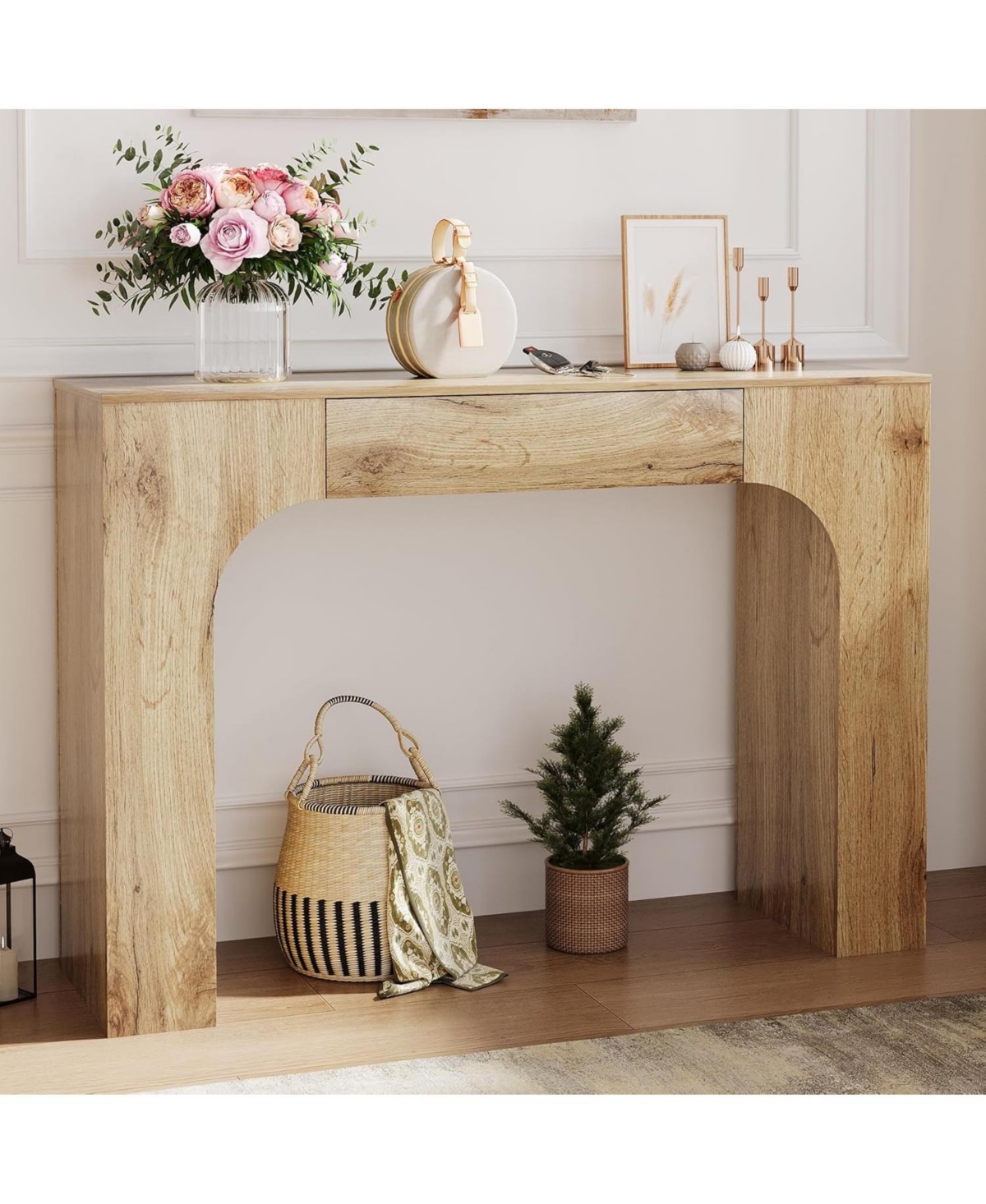 gaomon Table with Drawer, Wooden Rectangular Sofa Behind The Couch, Industrial Farmhouse Entryway Foyer Hallway Tables