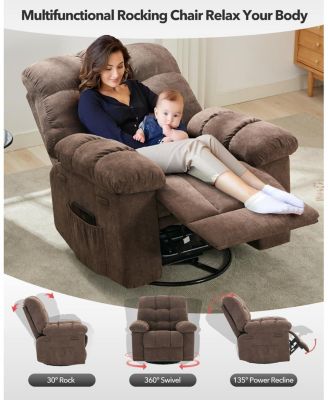 Oversized Recliner Chair for Adults with 360° Swivel & Rocking Function, Soft Chenille Upholstery, Extra Wide Manual Recliner Sofa
