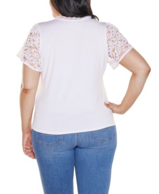 Plus Size Crochet Lace Sleeve V-Neck Top