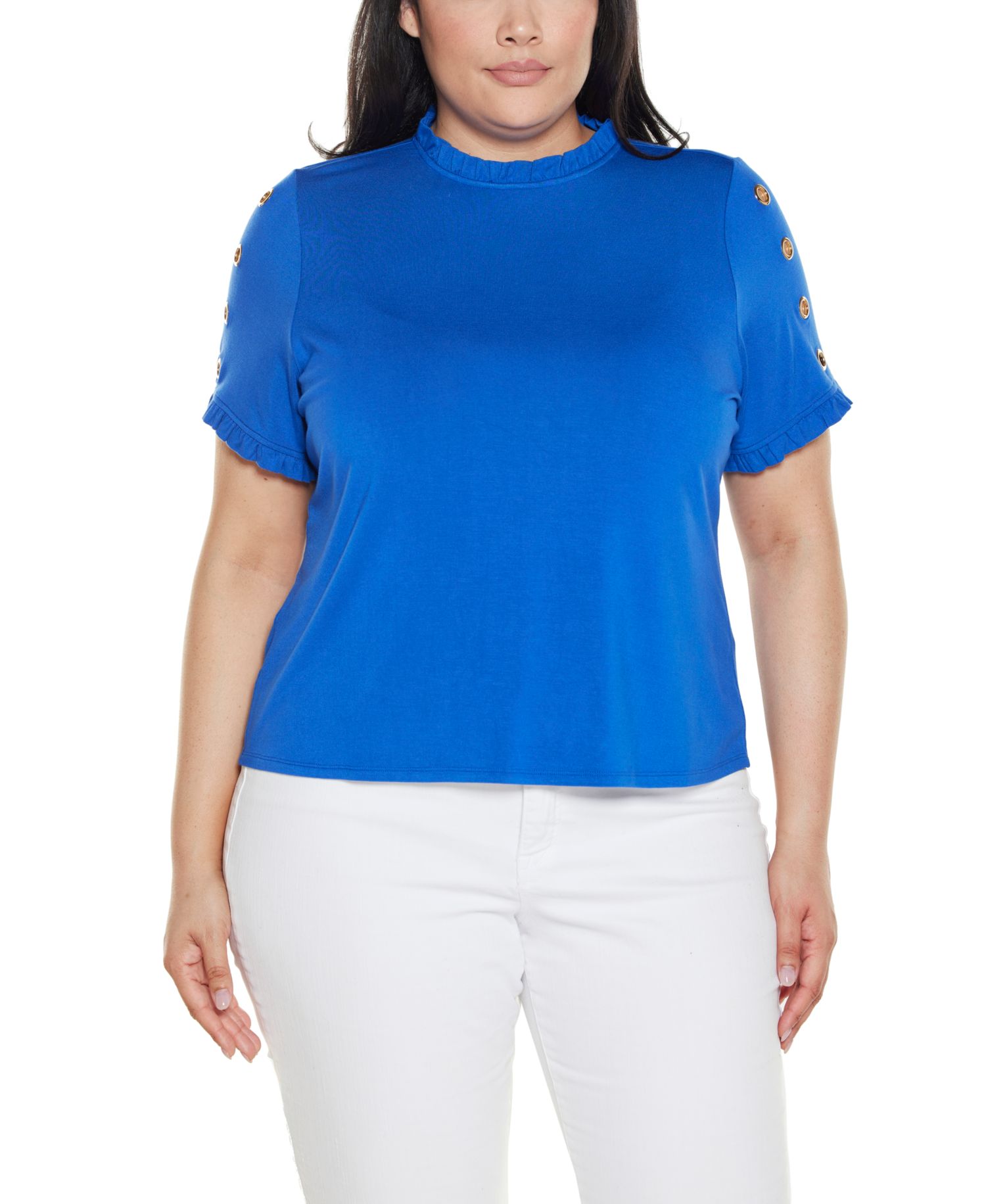 Plus Size Ruffle-Trim Grommet Knit Top
