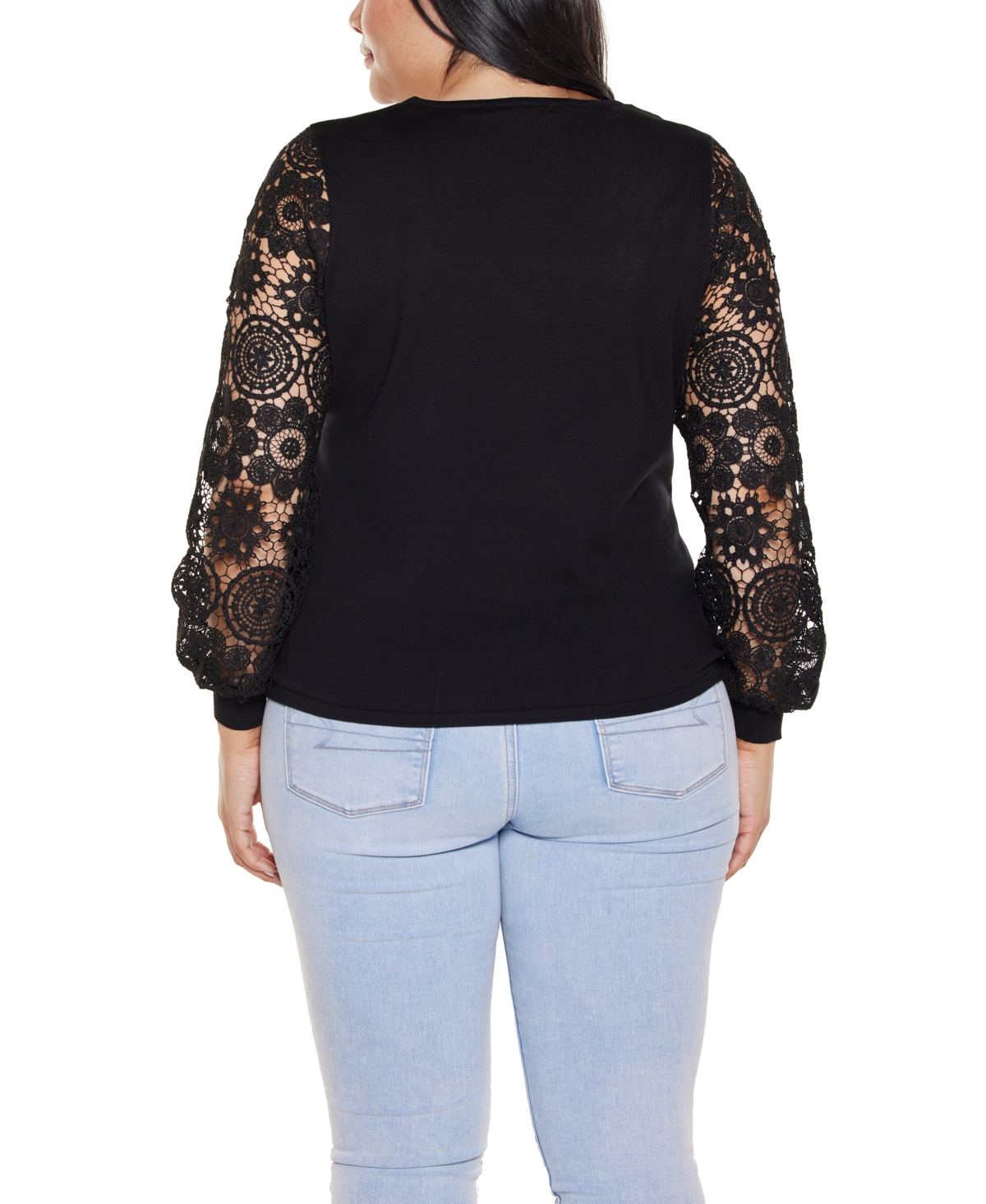Belldini Plus Crochet Lace Blouson Sleeve Sweater