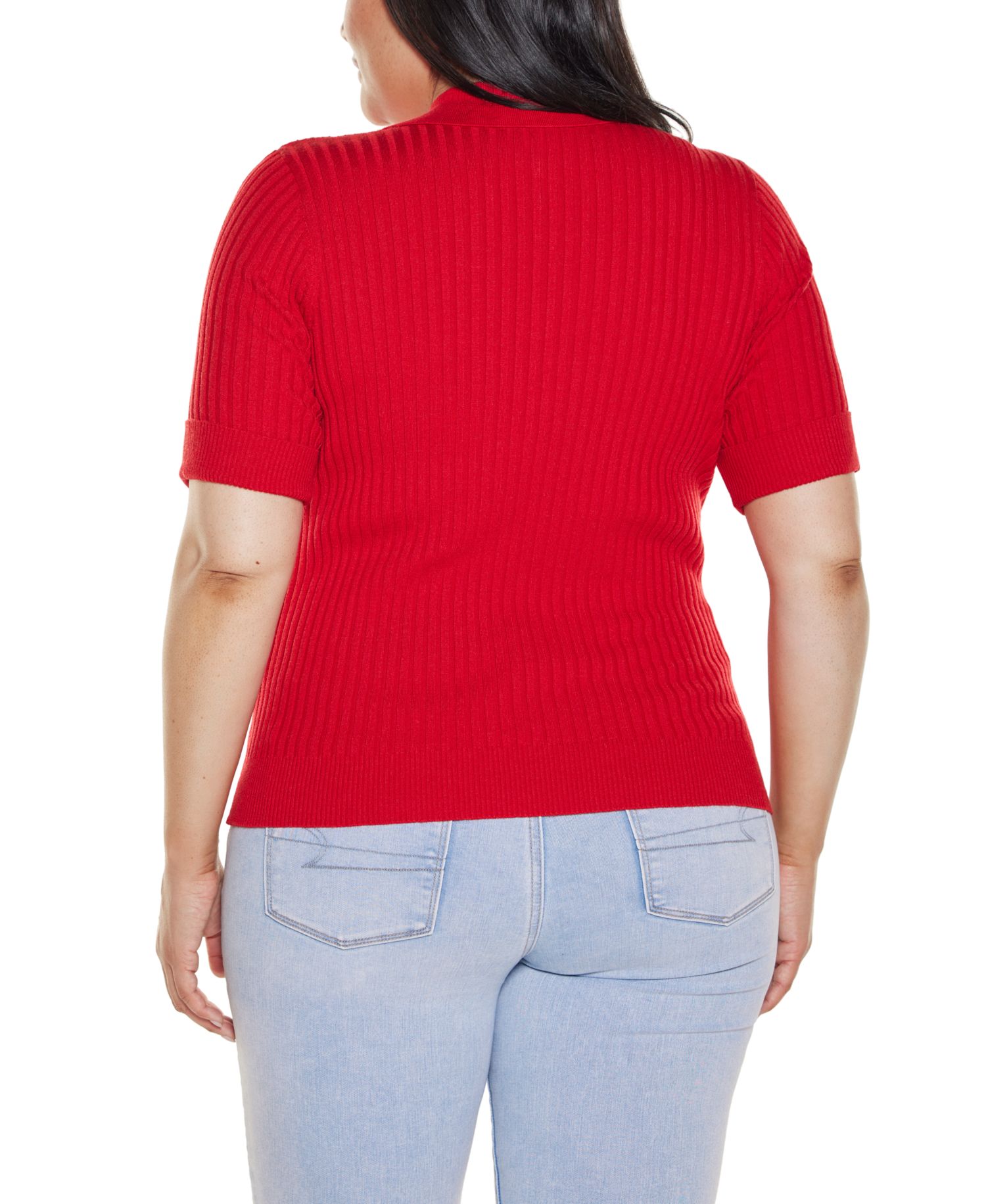 Plus Size Collared Quarter-Zip Ribbed-Knit Sweater