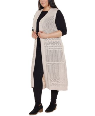 Plus Size Pointelle Sleeveless Duster Cardigan
