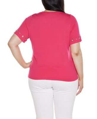 Plus Size Grommet-Detail Crew-Neck Sweater