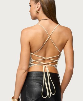 Women's Sequin Crisscross Cowl Neck Top