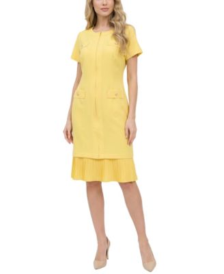 Petite Short-Sleeve Pleat Hem Dress